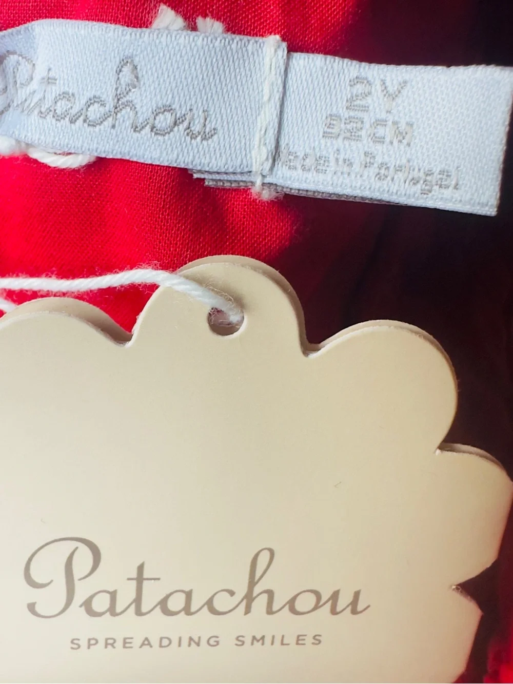 PATACHOU Baby Girls Red Velvet & Lace Bib Collar 24 Months NEW WITH TAG